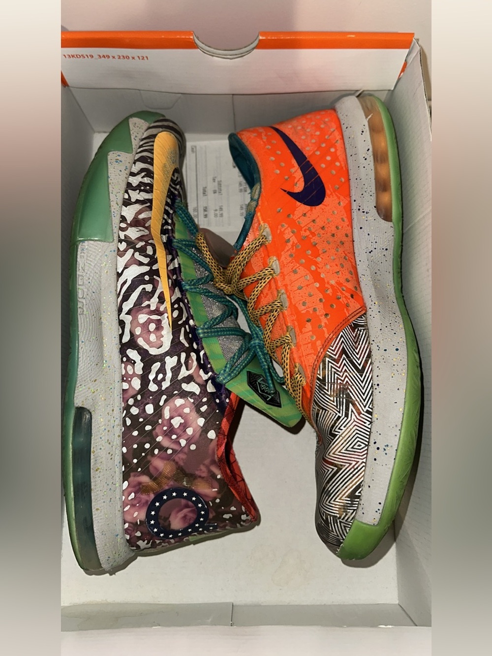 Nike What the KD 6 Multicolor Basketball Shoes - Orange, Green & Purple Accents